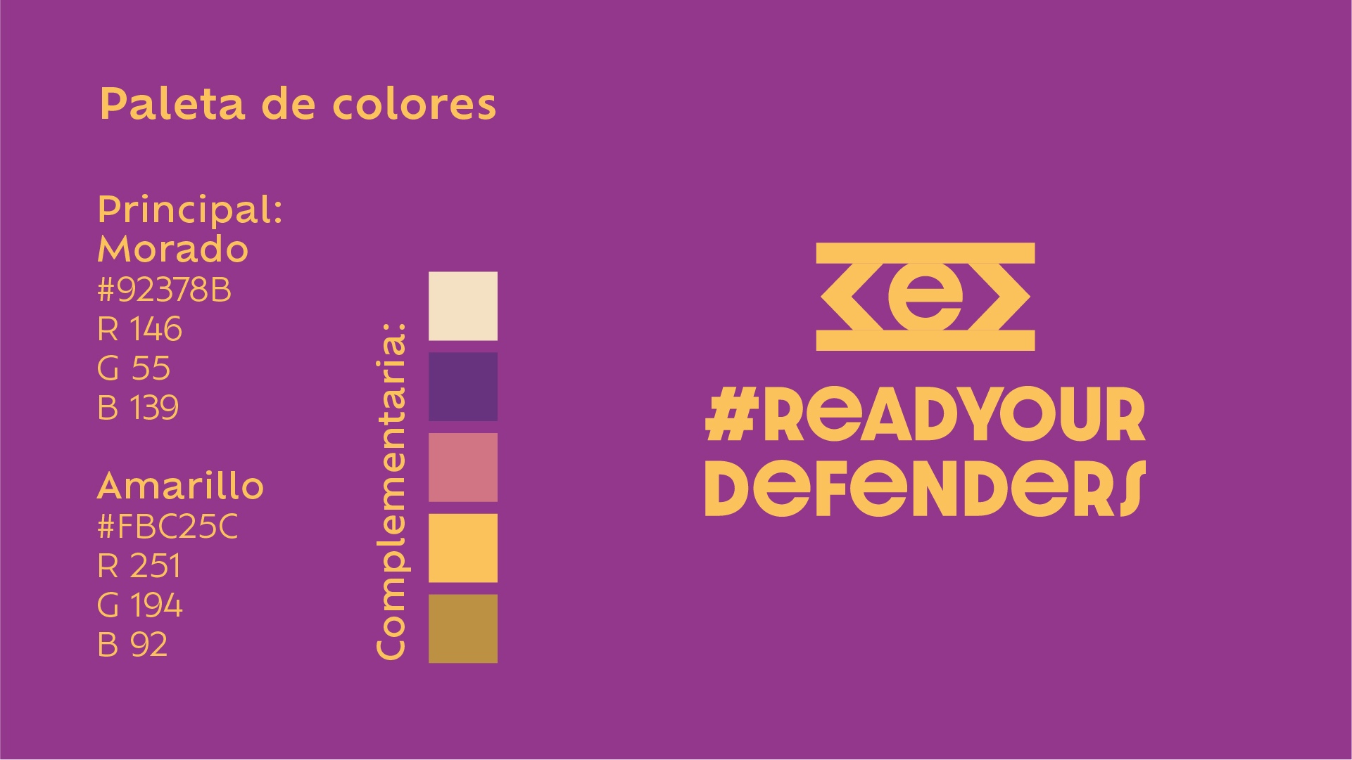 Paleta de colores para el proyecto de branding de Read Your Defenders